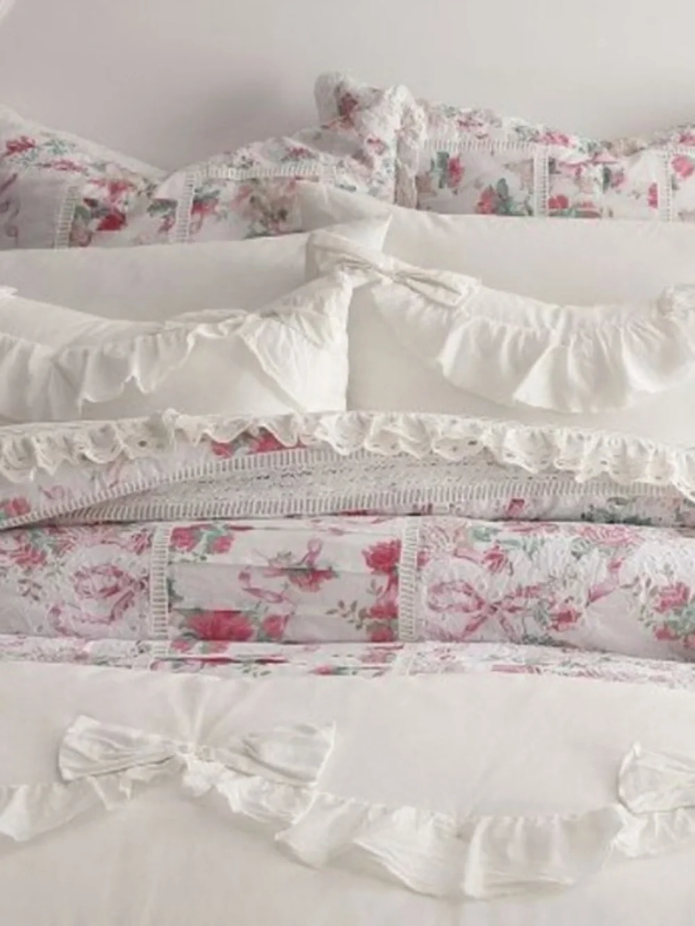 LoveShackFancy Pottery Barn Pale Pink Ruffle Bow Pillowcases Shams (Pair)